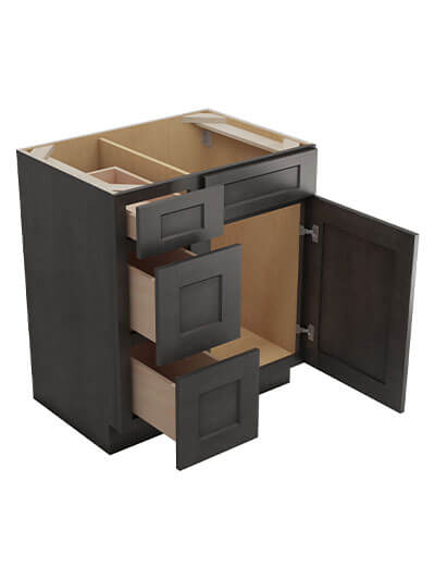 SCN-V3021DL: Shaker Cinder 30″ Vanity Combo Bases Three Drawers Left