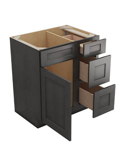 SCN-V3021DR: Shaker Cinder 30″ Vanity Combo Bases Three Drawers Right