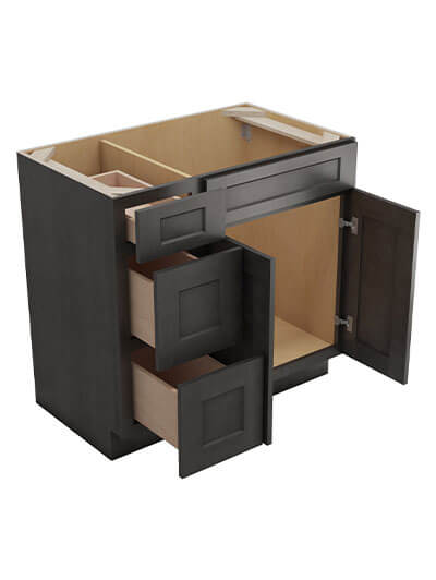 SCN-V3621DL: Shaker Cinder 36″ Vanity Combo Base Three Drawers Left