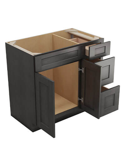 SCN-V3621DR: Shaker Cinder 36″ Vanity Combo Base Three Drawers Right