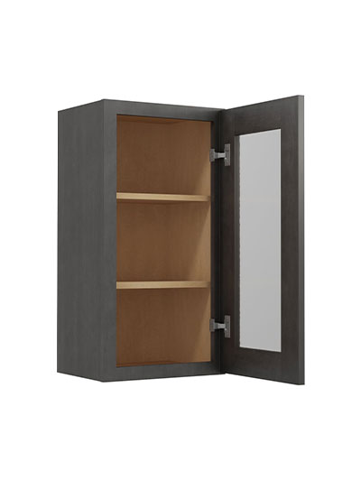 SCN-W1530GD: Shaker Cinder 15″ Glass Door Wall Cabinet Single Door 30″ Tall