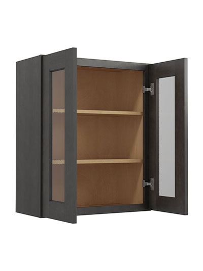 SCN-W2430GD: Shaker Cinder 24″ Glass Door Wall Cabinet Double Door 30″ Tall