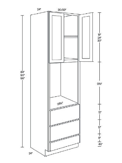 L10-OV3084: Luxor White 30″x 84″ Double Door Oven Cabinet