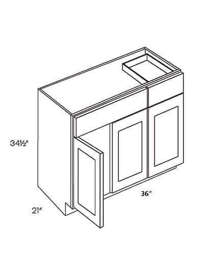 L10-VB36: Luxor White 36″ Three Door Vanity Base Cabinet (Right Drawer)