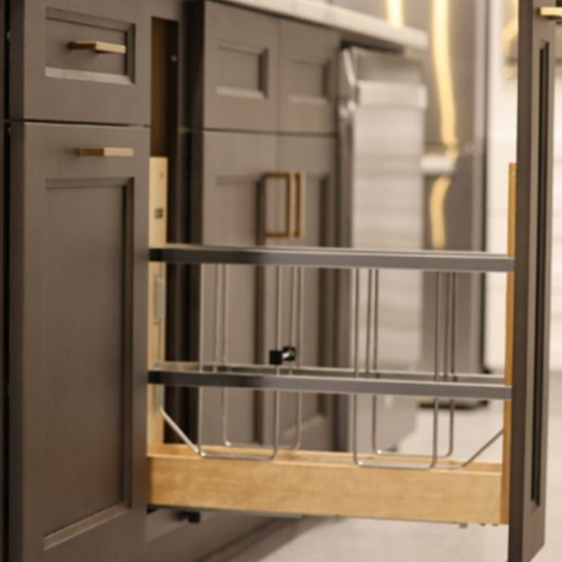 Rockport Walnut Kitchen Cabinets Spice rack pull out| CabinetSelect.com