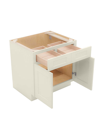 SA-B30: Shaker Antique White 30″ Double Door Double Drawer Cabinet