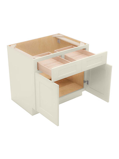 SA-B33: Shaker Antique White 33″ Double Door Double Drawer Cabinet