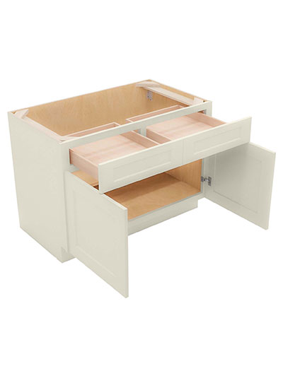 SA-B42: Shaker Antique White 42″ Double Door Double Drawer Cabinet