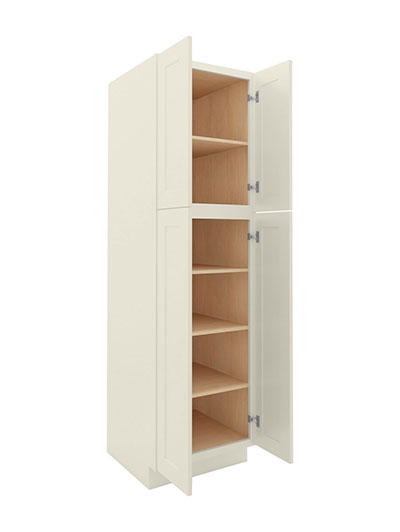 SA-U248424: Shaker Antique White 24″ Utility Cabinet Four Doors 84″ H
