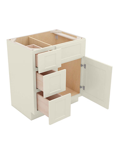 SA-V3021DL: Shaker Antique White 30″ Vanity Combo Base Three Drawers Left
