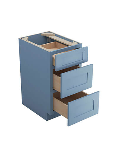 AX-DB18(3): Xterra Blue Shaker 18″ 3 Drawer Base Cabinet