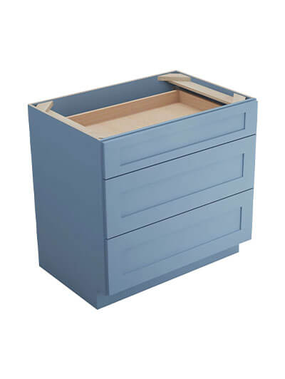 Xterra Blue Shaker Db36 3 Drawer Base Cabinet Closed