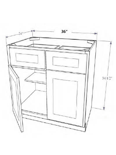 Natural Shaker 36″ Base Cabinet, Two Drawers, Two Doors