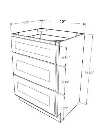 Natural Shaker 15″ Three Drawer Base Cabinet