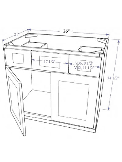 Natural Shaker 36″ Vanity Combo Base, Middle Sink