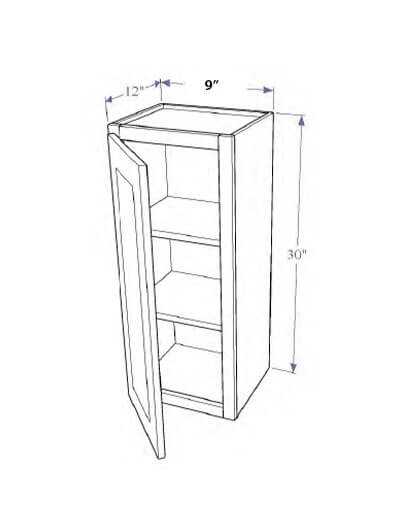 Natural Brown Shaker 9″x30″ Wall Cabinet, One Door
