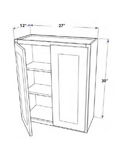 Natural Brown Shaker 27″x30″ Wall Cabinet, Two Doors