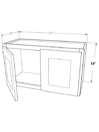 Natural Shaker 33″x18″ Wall Bridge Cabinet, Two Doors