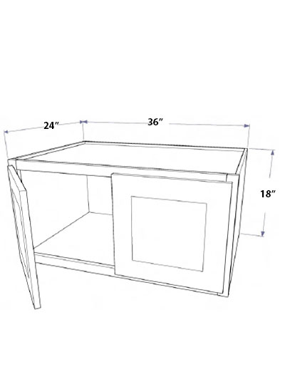 Natural Shaker 36″x18″ Wall Refrigerator Cabinet, Two Doors