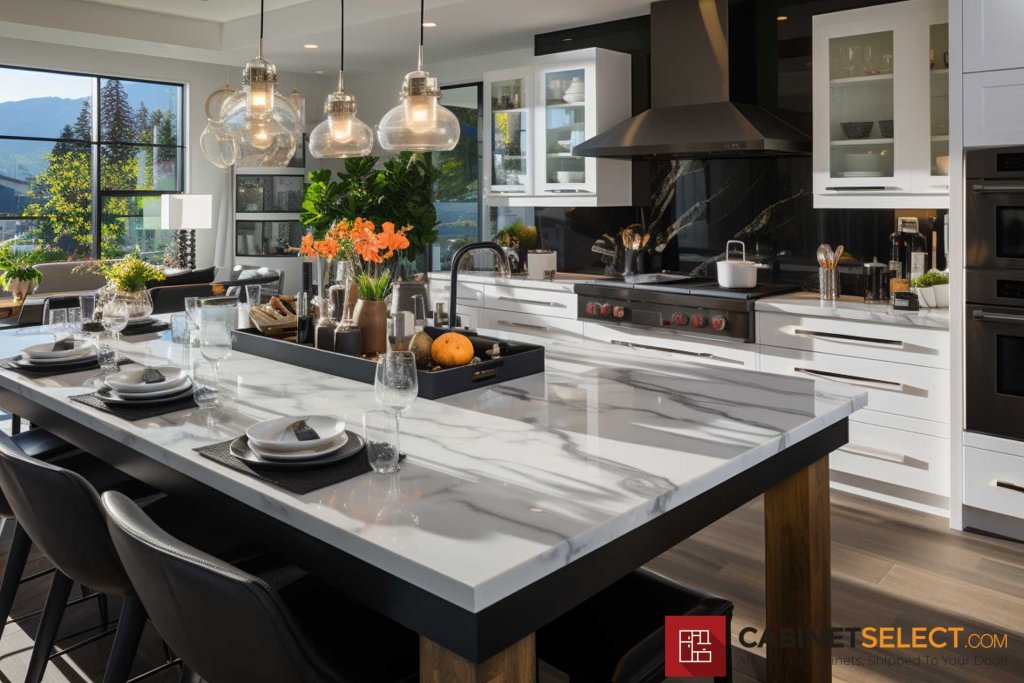 Contemporary White Kitchen Black Appliances 13