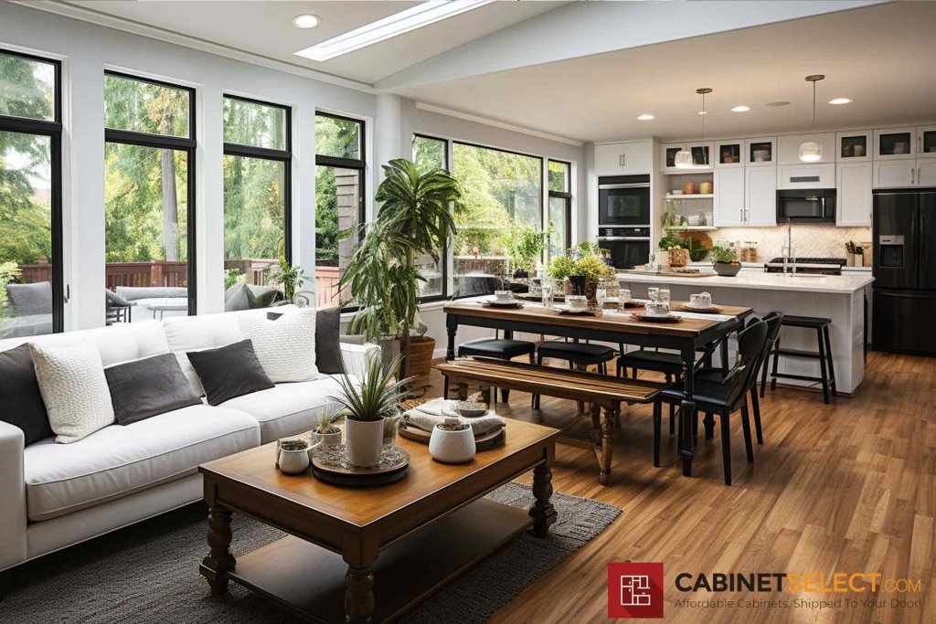 Modern White Kitchen Cabinets with Black Appliances | CabinetSelect.com