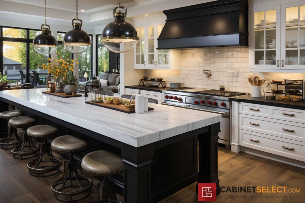 White Kitchen Cabinets With Black Hood Stainless Steel Appliances 12