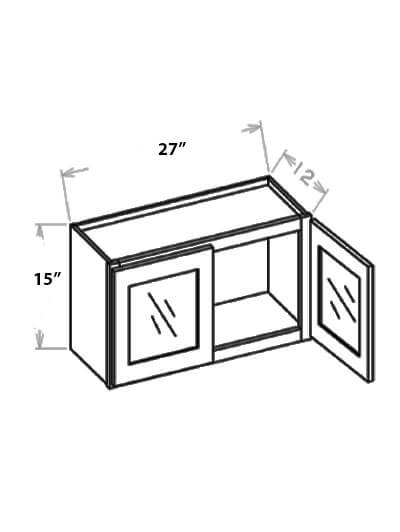 WS-W2715GD: Shaker White 27″ Glass Door Wall Stacker Cabinet Double Door 15″ H
