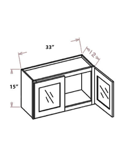WS-W3315GD: Shaker White 33″ Glass Door Wall Stacker Cabinet Double Door 15″ H