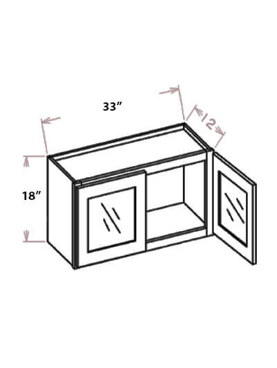 SCN-W3318GD: Shaker Cinder 33″ Glass Door Wall Stacker Cabinet Double Door 18″ H