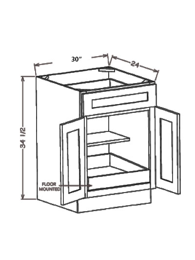 HE-B30S1RS: Haven Ember 30″ Double Door Single Drawer One Rollout Shelf Base Kit