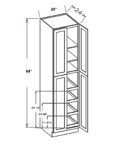 HE-U3084244RS: Haven Ember 30″ Four Door Utility, Four Rollout Shelf Cabinet 84″ H