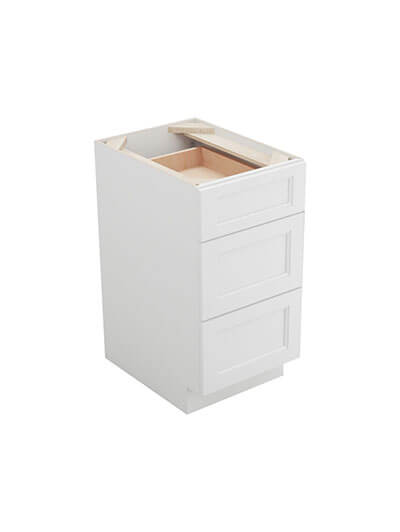 Uptown White Db18 Three Drawer Base Cabinet Closed