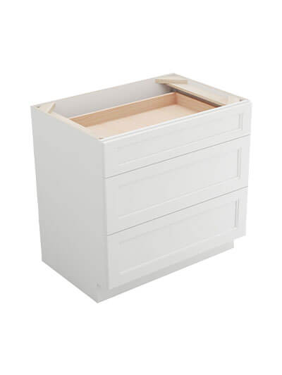 Uptown White Db36 Three Drawer Base Cabinet Closed
