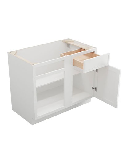 PW-BBLC39/42-36″ W: Petit White Shaker 39″ 1 Drawer 1 Door Blind Corner Base Cabinet
