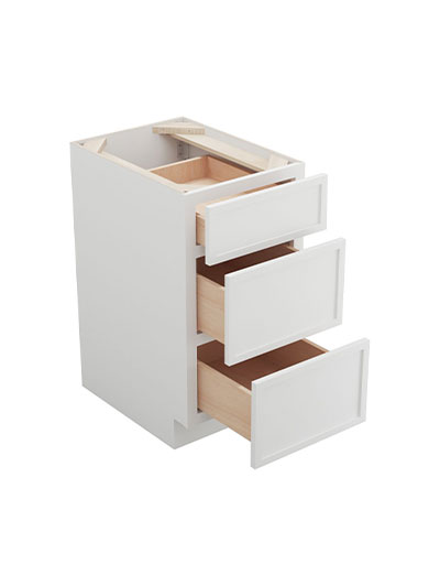 PW-DB15(3): Petit White Shaker 15″ 3 Drawer Base Cabinet