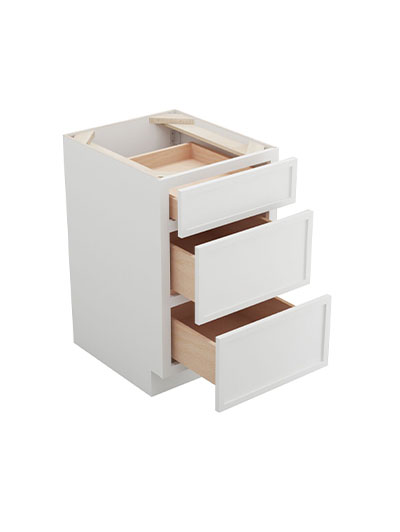 PW-DB24(3): Petit White Shaker 24″ 3 Drawer Base Cabinet