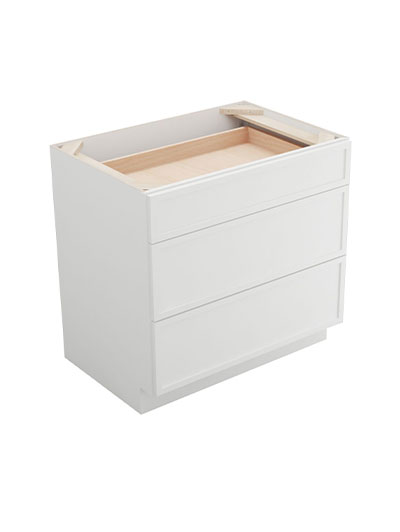 Petit White Shaker Db36 Three Drawer Base Cabinet Closed