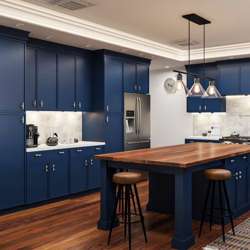 Petit Blue Shaker Cabinets Kitchen | CabinetSelect.com