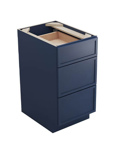 Petit Blue Shaker Db18 Three Drawer Base Cabinet Closed