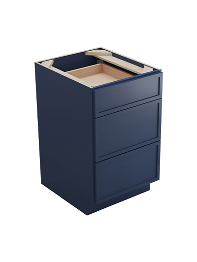 Petit Blue Shaker Db21 Three Drawer Base Cabinet Closed