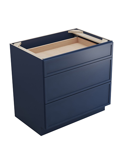 Petit Blue Shaker Db36 Three Drawer Base Cabinet Closed