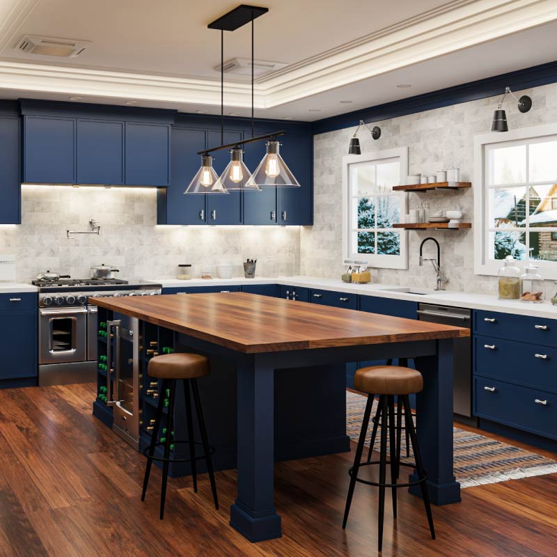 Petit Blue Shaker Slim Cabinets | CabinetSelect.com