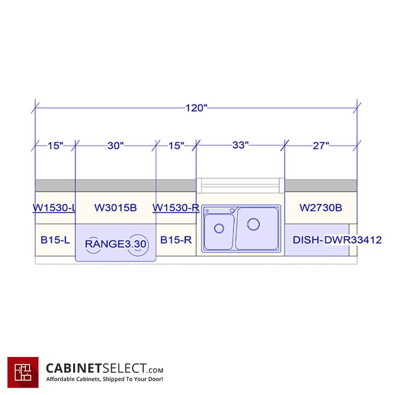 10ftrun Kitchen Layout | CabinetSelect.com