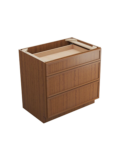 Petit Brown Shaker Db36 Three Drawer Base Cabinet Closed