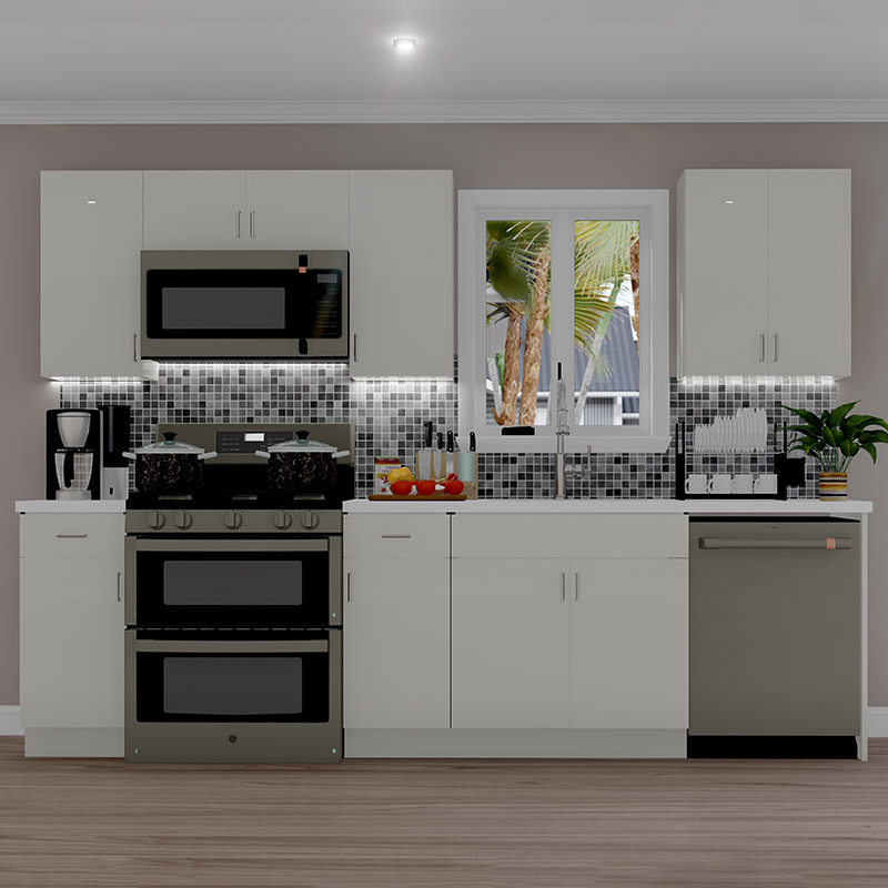 10ft Run Euro Cashmere High Gloss Kitchen | Cabinetselect.com