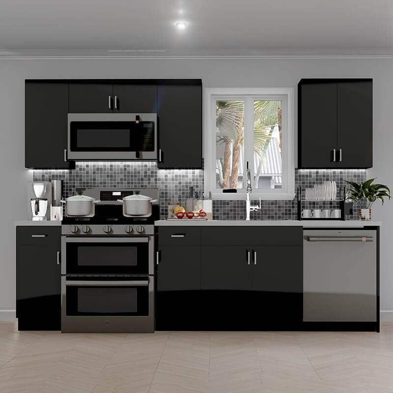 10ft Run Euro Gloss Black Kitchen | Cabinetselect.com