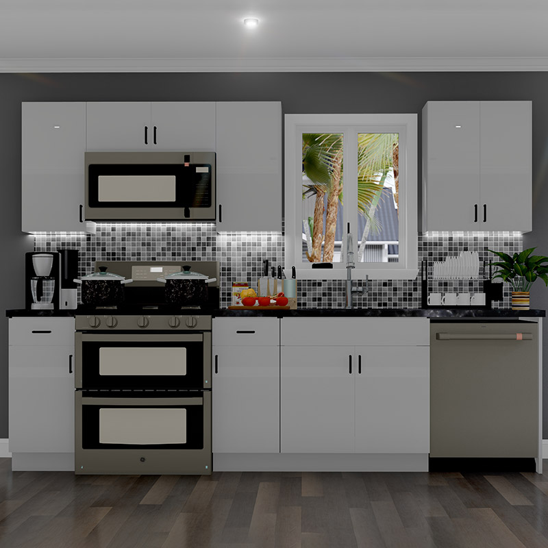 10ft Run Euro Light Grey Gloss Kitchen Cabinets | Cabinetselect.com