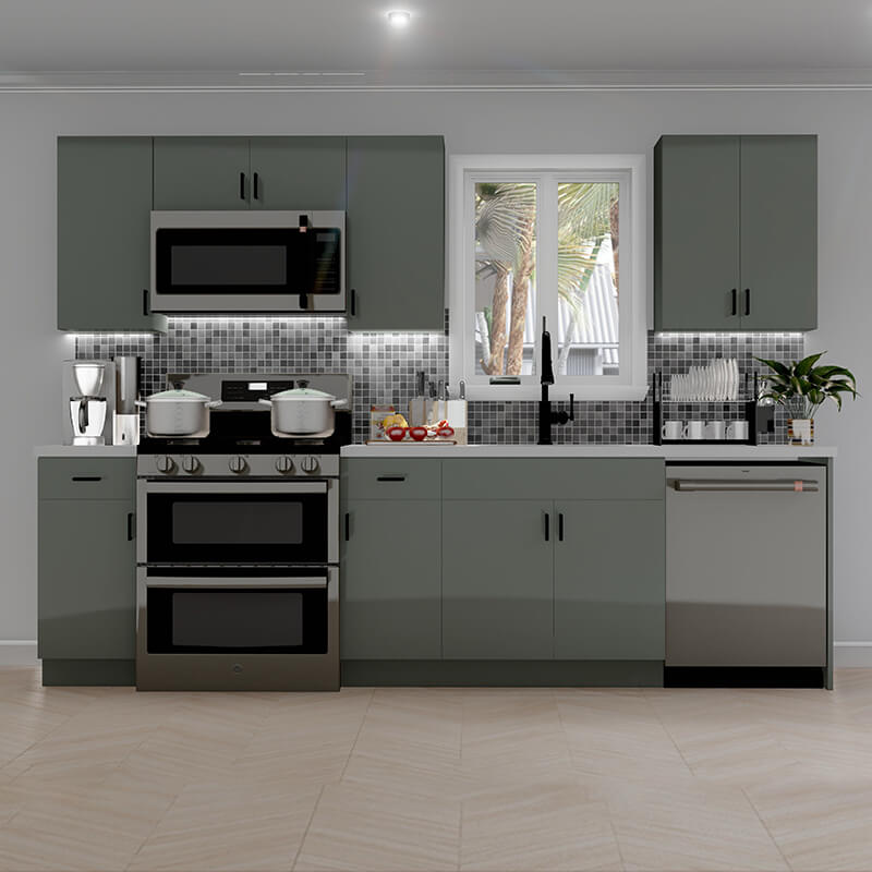 10ft Run Euro Matte Olive Kitchen | Cabinetselect.com