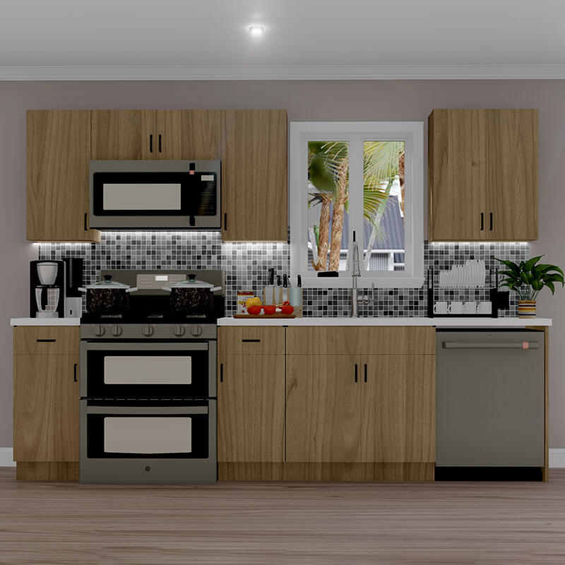 10ft Run Euro Pecan Kitchen Cabinet | Cabinetselect.com