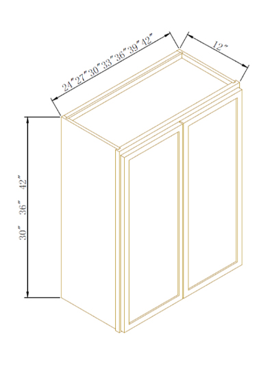Avalon Slim Shaker Black Double Door Wall Cabinet 24”W*36”H*12”D